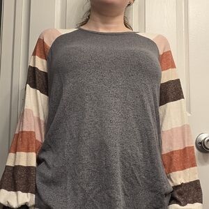 Maurices Gray Sweatshirt with Striped Sleeves